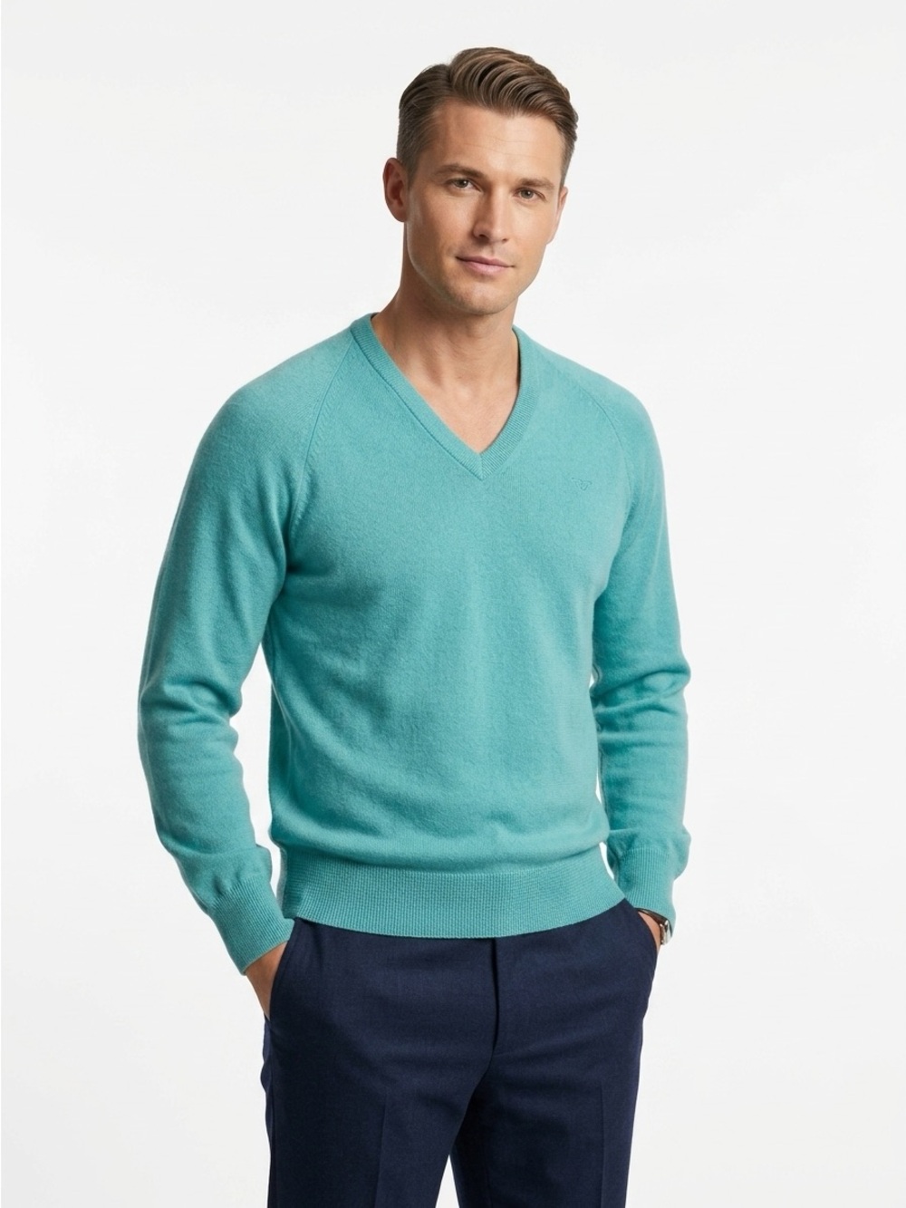 Christian Dior Vintage V-Neck Raglan Sweater Acrylic Turquoise Large